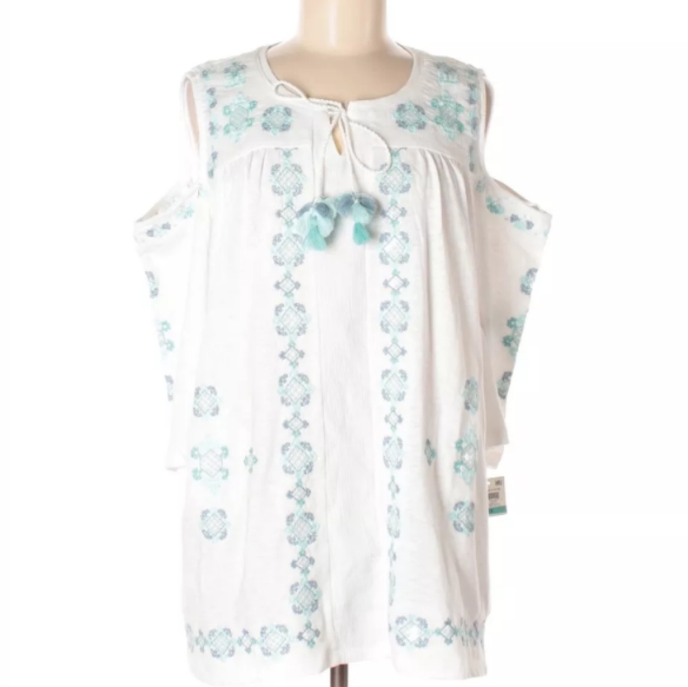 NWT Style & Co Woman Embroidered Cold Shoulder Top